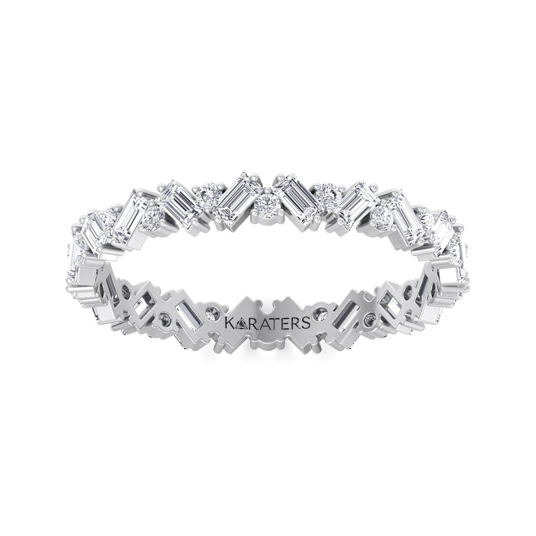 Round and Baguette Shape Lab Grown Diamond Offset Band