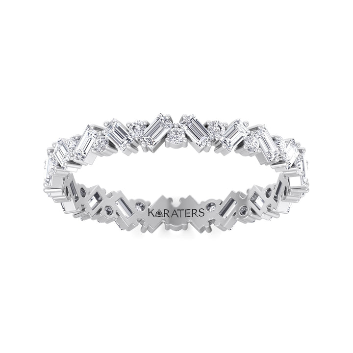 Round and Baguette Shape Lab Grown Diamond Offset Band