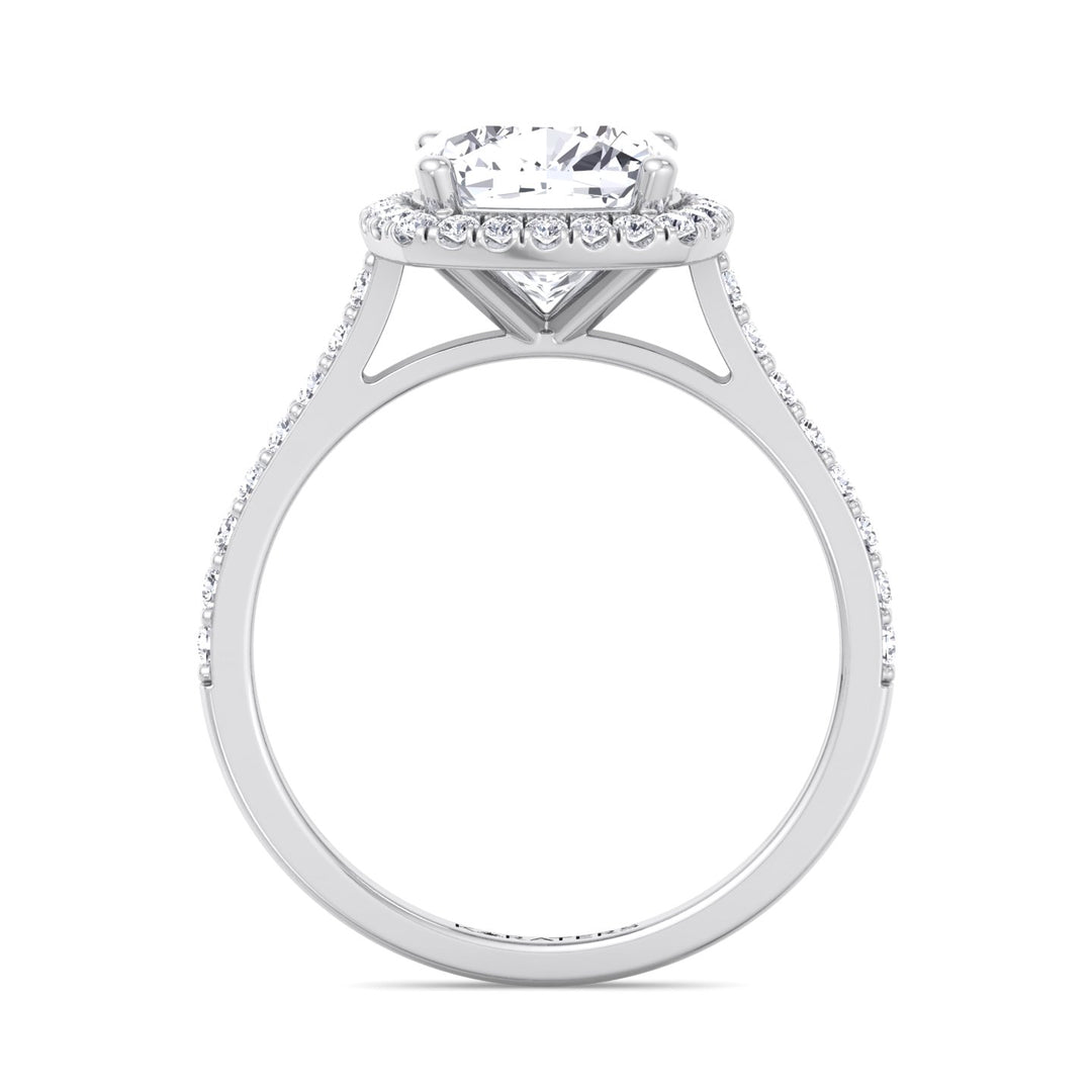 Cushion Cut Halo Lab Grown Diamond Engagement Ring With Thick Pave Band