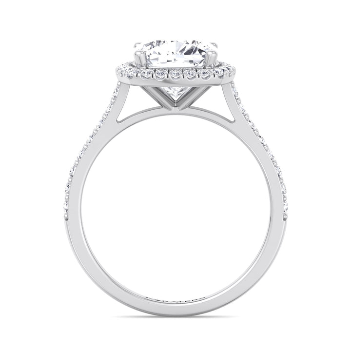 Cushion Cut Halo Lab Grown Diamond Engagement Ring With Thick Pave Band