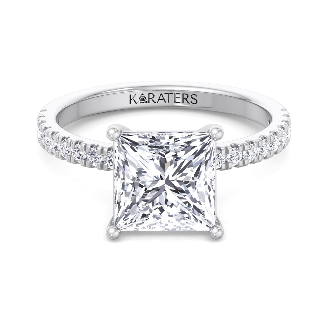 Princess Cut Lab Grown Diamond Engagement Ring with Pave SideStones