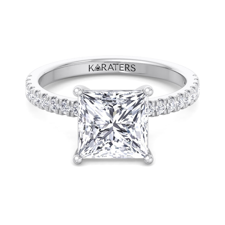 Princess Cut Lab Grown Diamond Engagement Ring with Pave SideStones