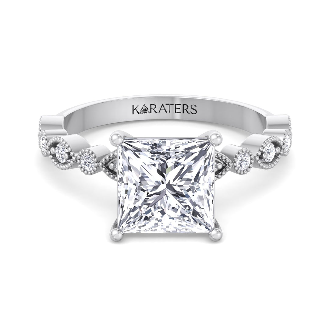 Princess Cut Lab-Grown Diamond Engagement Ring with Detailed SideStones