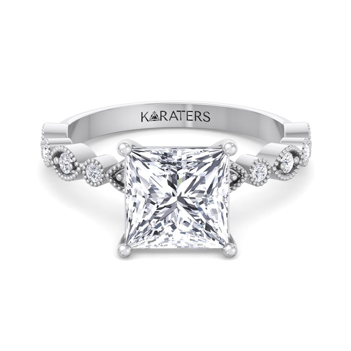 Princess Cut Lab-Grown Diamond Engagement Ring with Detailed SideStones