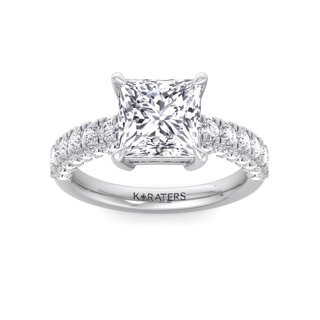 Princess Shape Lab Grown Diamond Engagement Ring with Pave Band