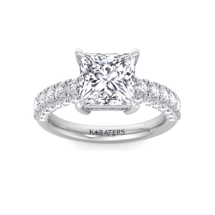Princess Shape Lab Grown Diamond Engagement Ring with Pave Band