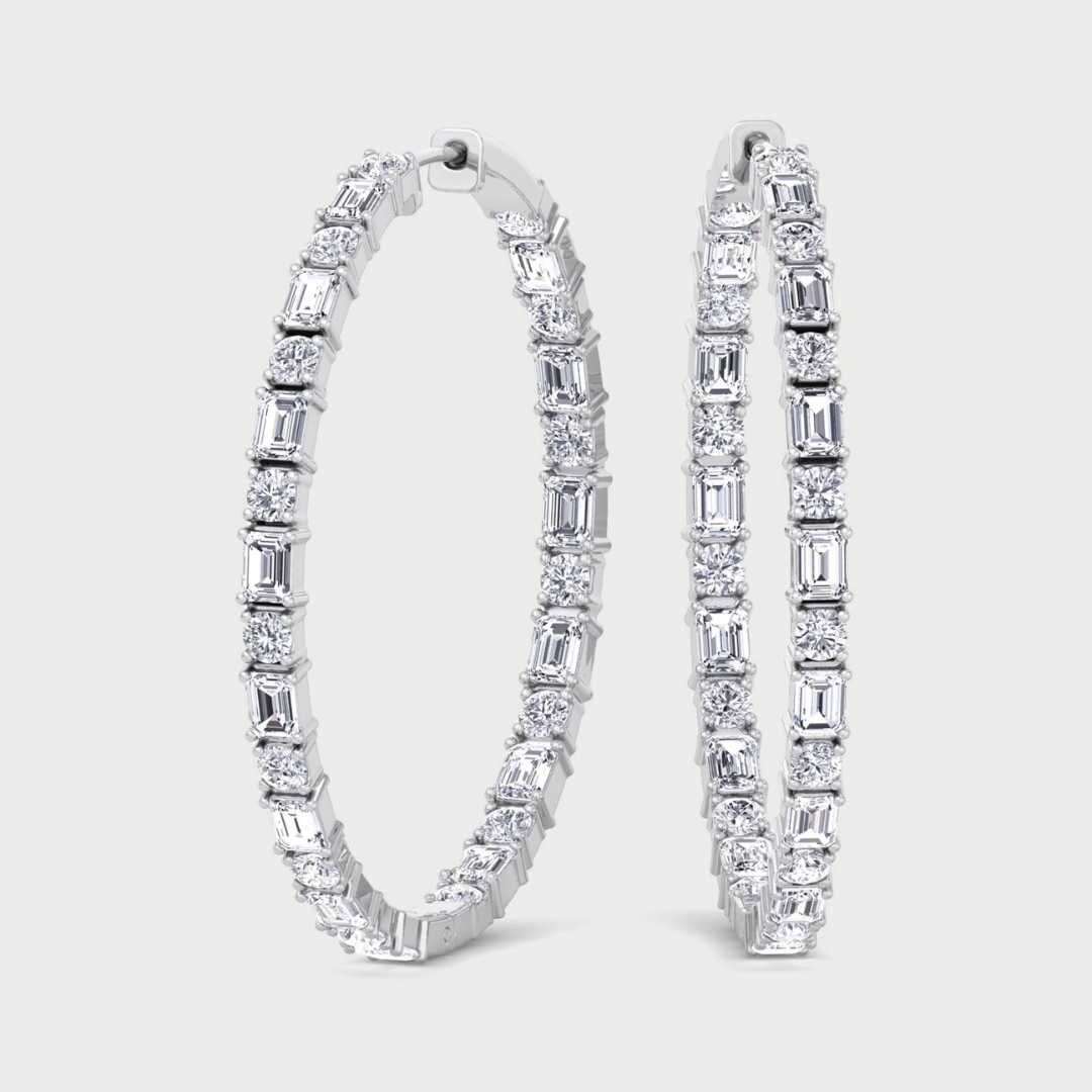 Emerald and Round Cut Eternity Hoops