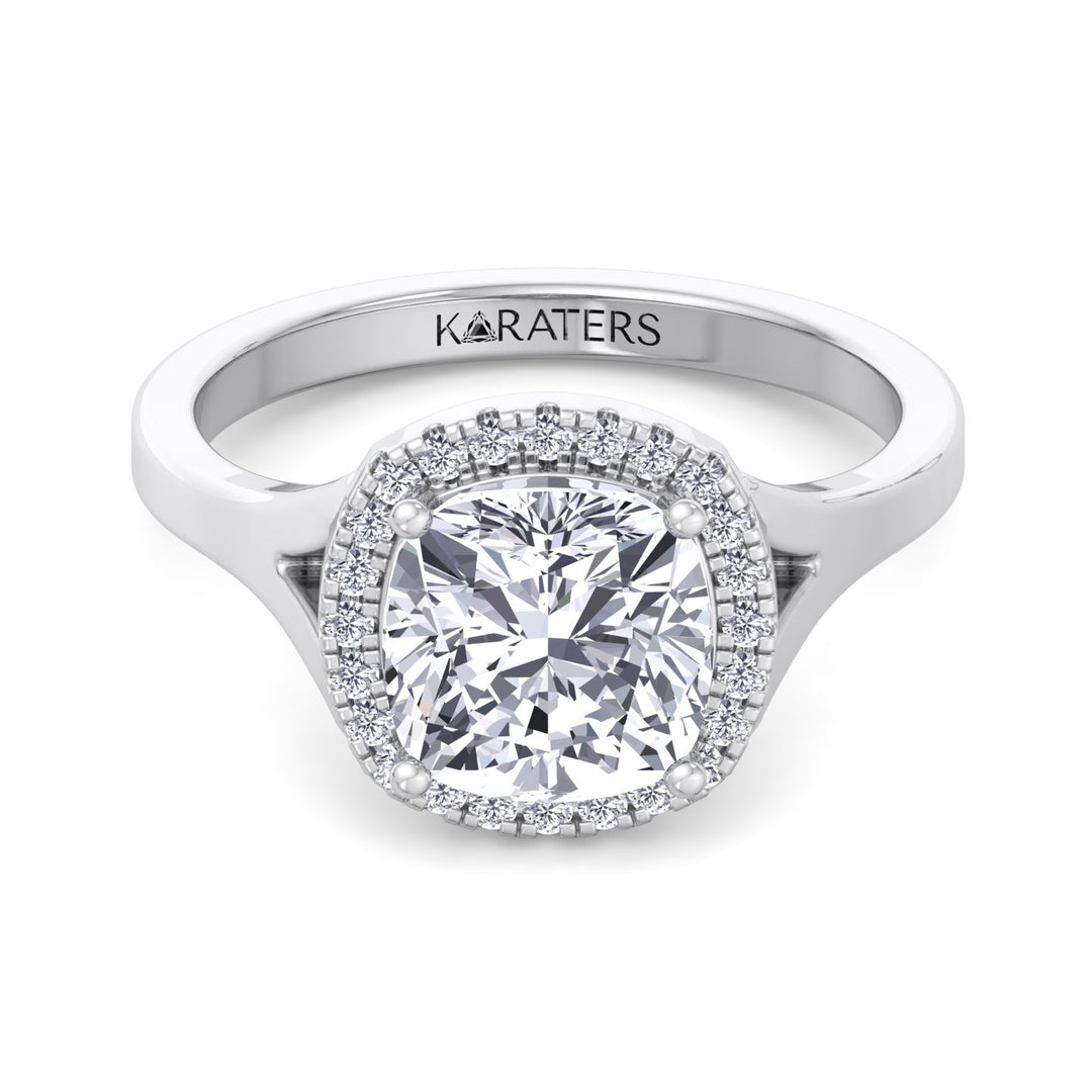 Cushion Cut Lab Grown Diamond Solitaire Engagement Ring With Halo