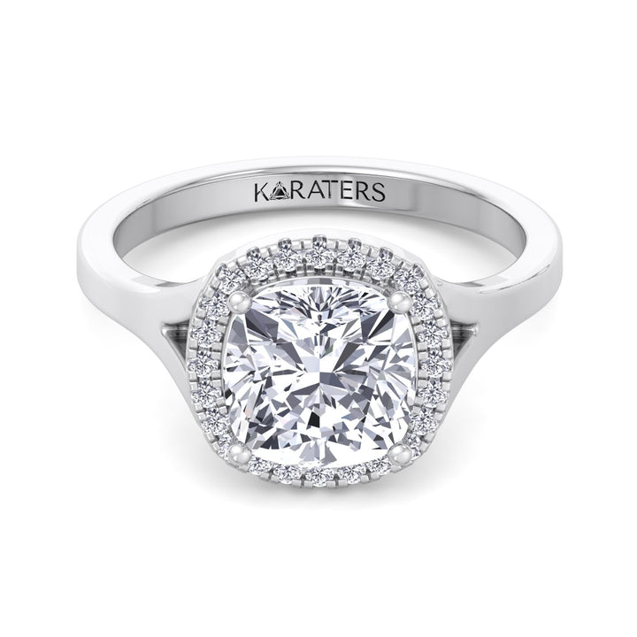 Cushion Cut Lab Grown Diamond Solitaire Engagement Ring With Halo