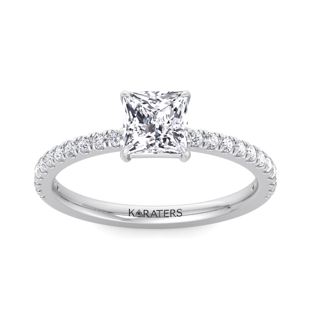 Princess Cut Lab Grown Diamond Engagement Ring with Pave Band