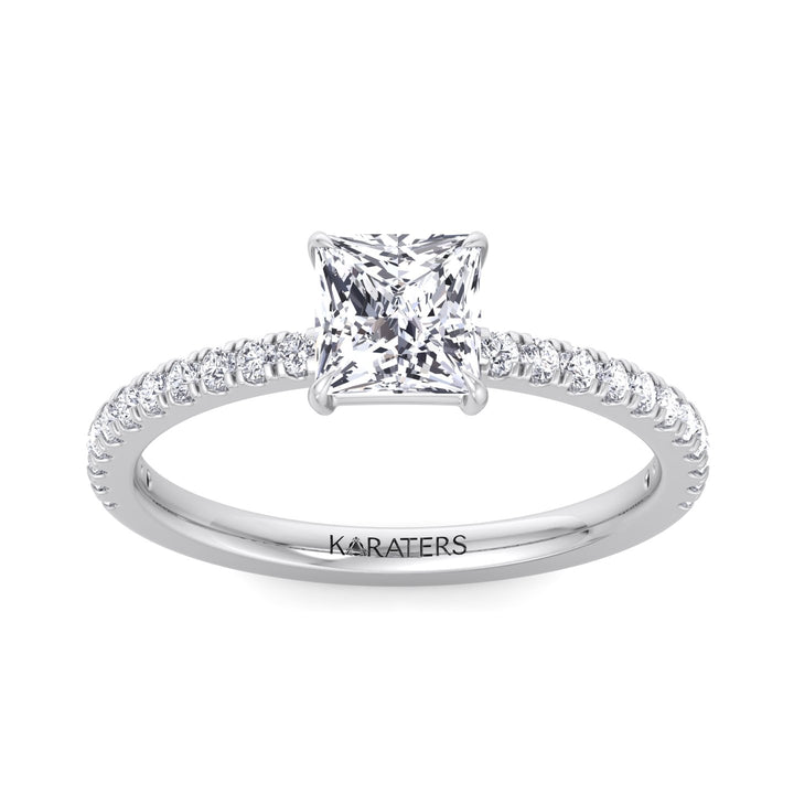 Princess Cut Lab Grown Diamond Engagement Ring with Pave Band