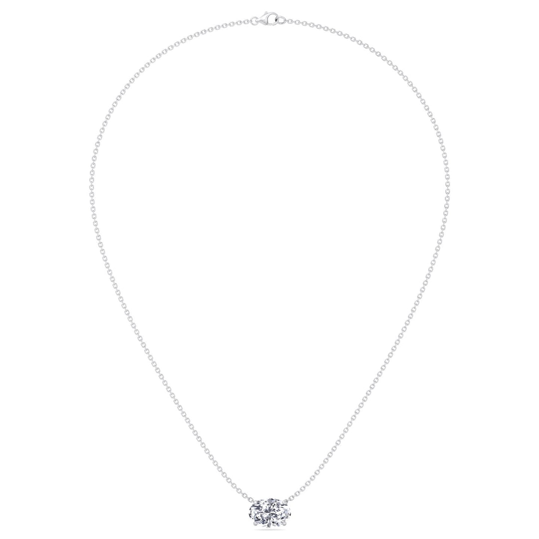 Floating Oval Shape Lab Grown Diamond Pendant-White Gold- 18K-14K-1CT-5CT