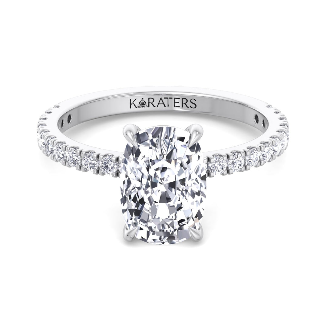 Elongated Cushion Cut Lab Grown Diamond Engagement Ring with Sidestones
