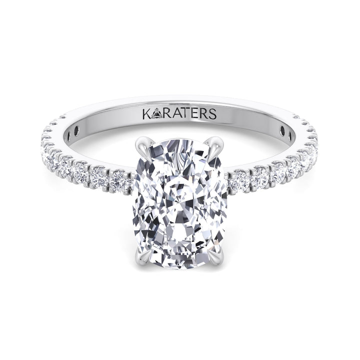 Elongated Cushion Cut Lab Grown Diamond Engagement Ring with Sidestones
