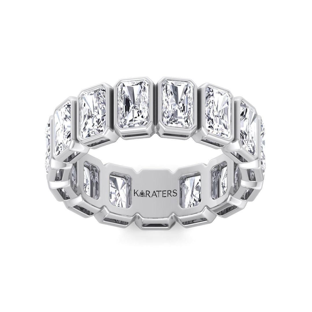 Bezel Set Radiant Shape Lab Grown Diamond Eternity Band White Gold 18K