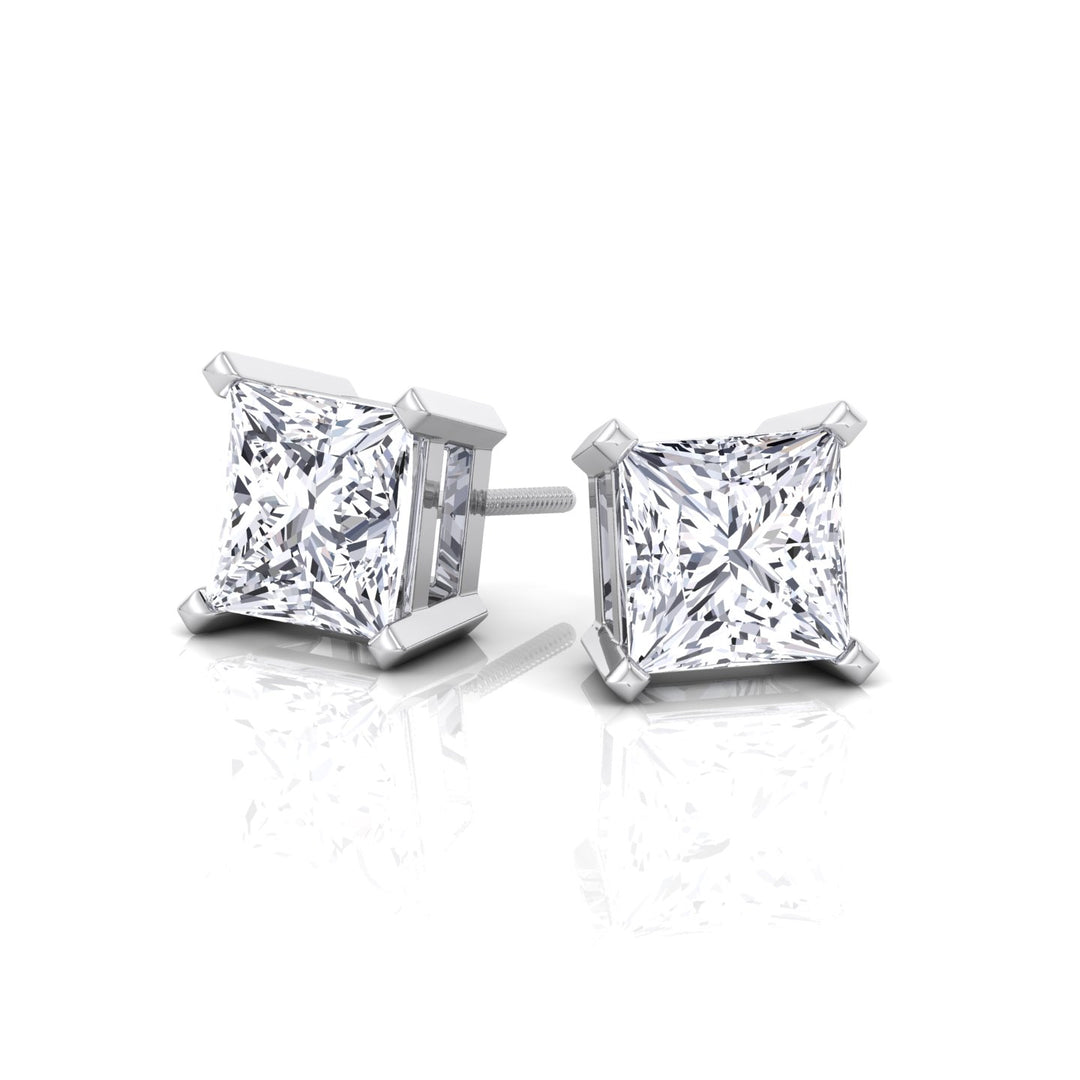 Princess Lab Grown Diamond Studs- White Gold- 18K