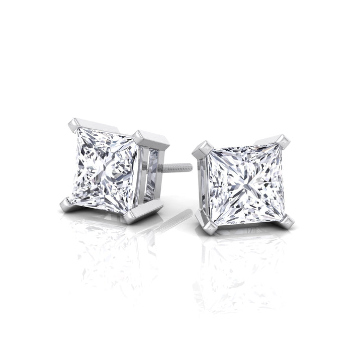 Princess Lab Grown Diamond Studs- White Gold- 18K