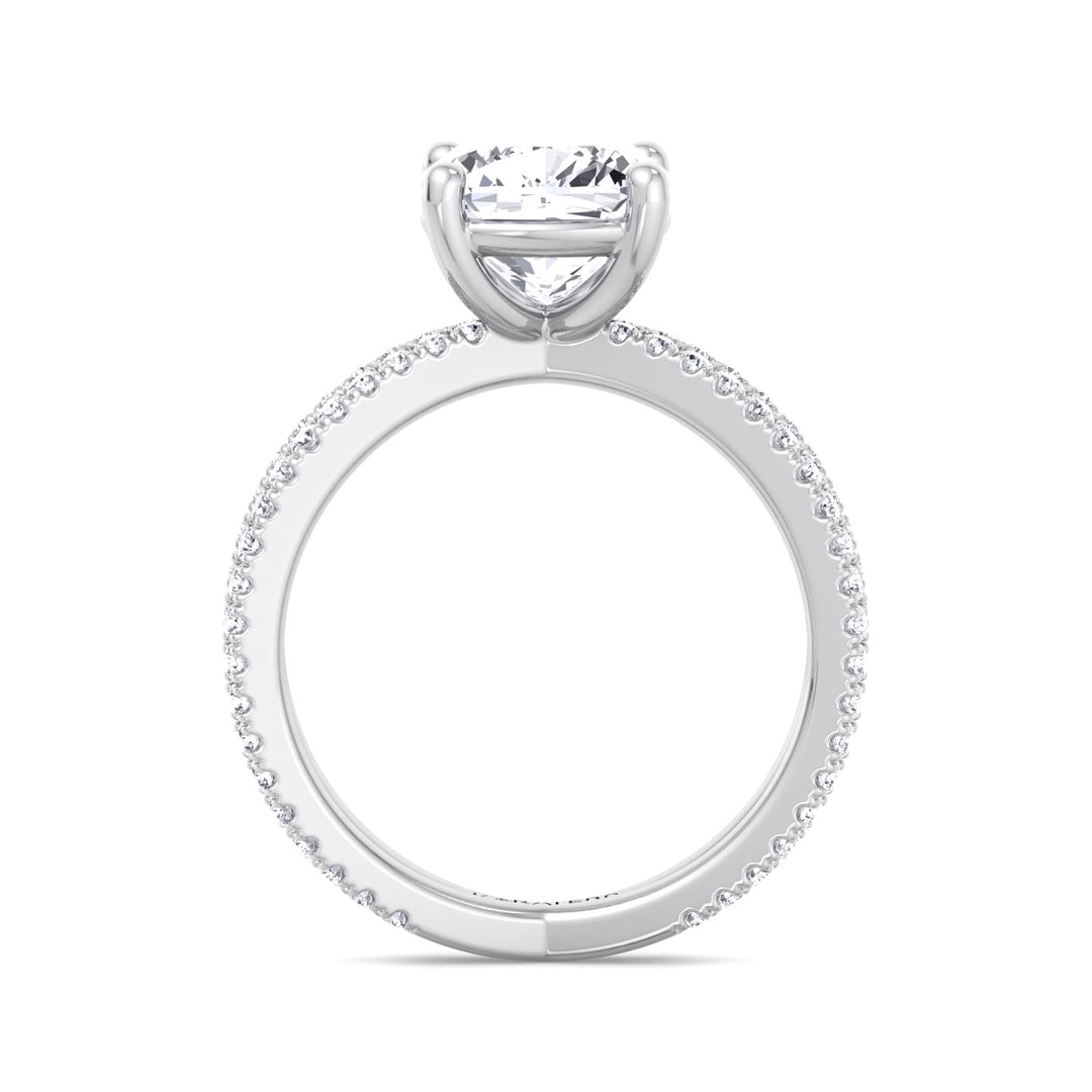 Cushion Cut Lab Grown Diamond Engagement Ring with Double BAND SideStones