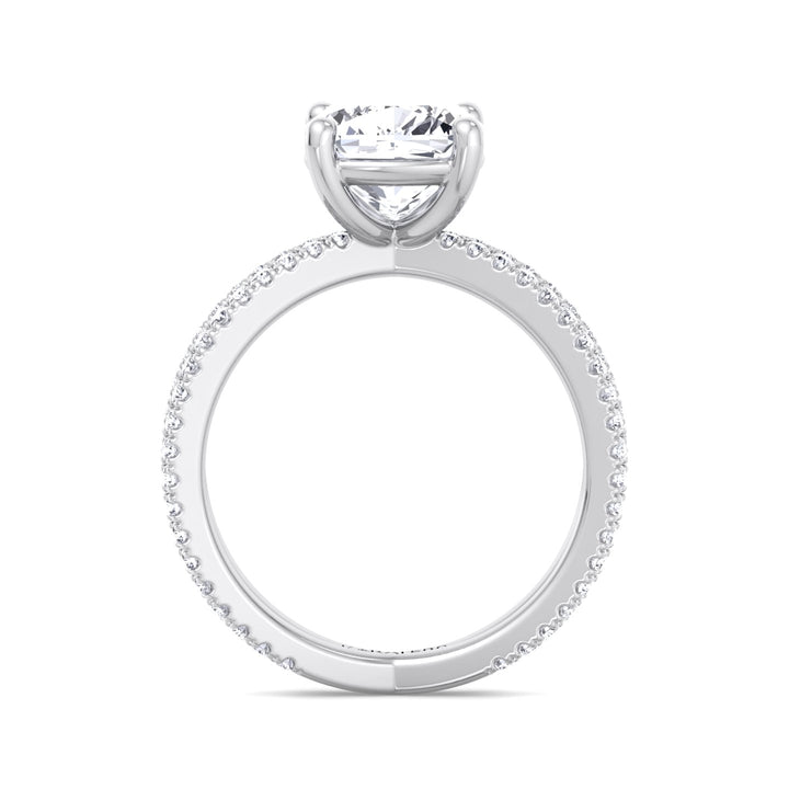 Cushion Cut Lab Grown Diamond Engagement Ring with Double BAND SideStones