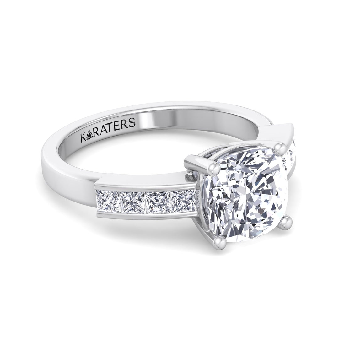 Cushion Cut Lab Grown Diamond Engagement Ring With Channel Band