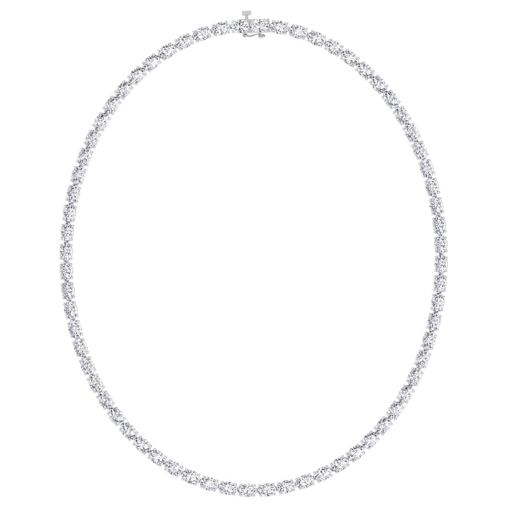 East to West Oval Cut Lab Diamond Tennis Necklace 14K White Gold