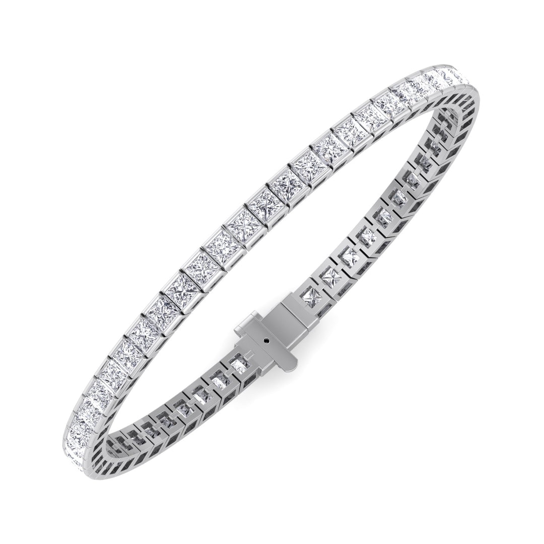 Princess Cut Lab Grown Diamond Tennis Bracelet 18K Solid Gold White Gold 10.50CT