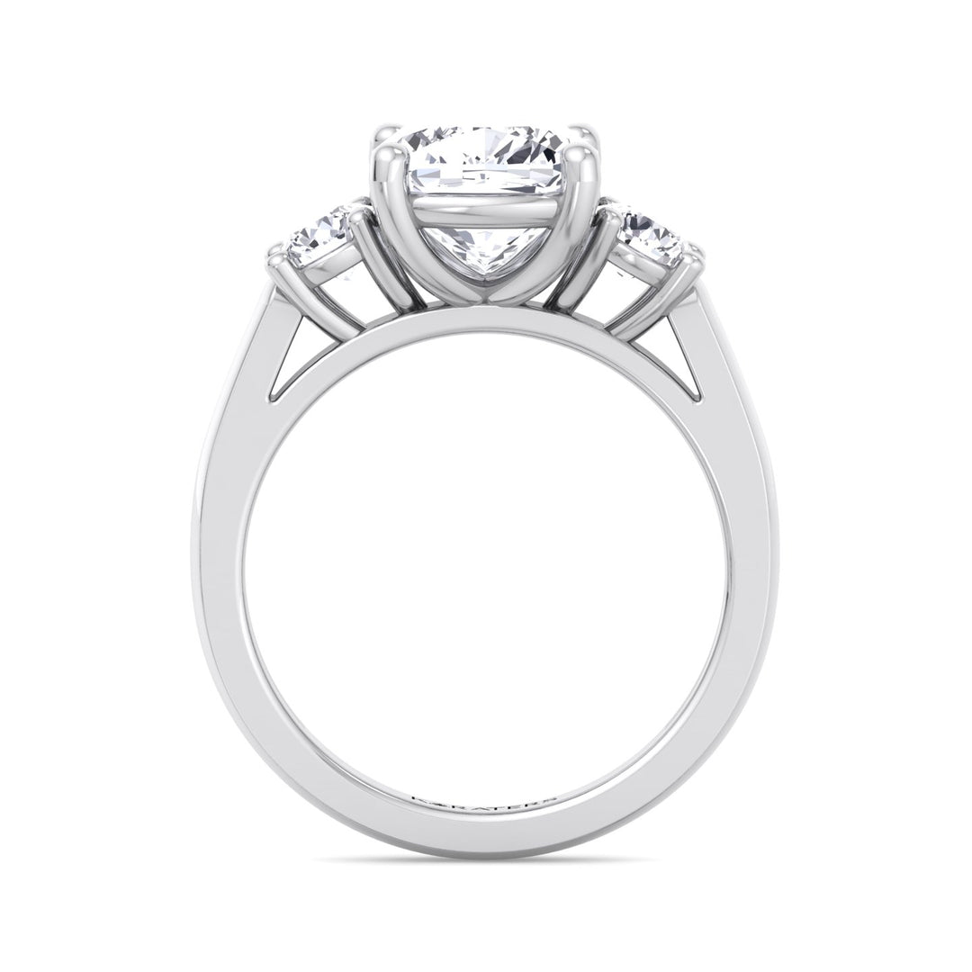 Cushion Cut Solitaire Lab Grown Diamond Engagement Ring With Round SideStones