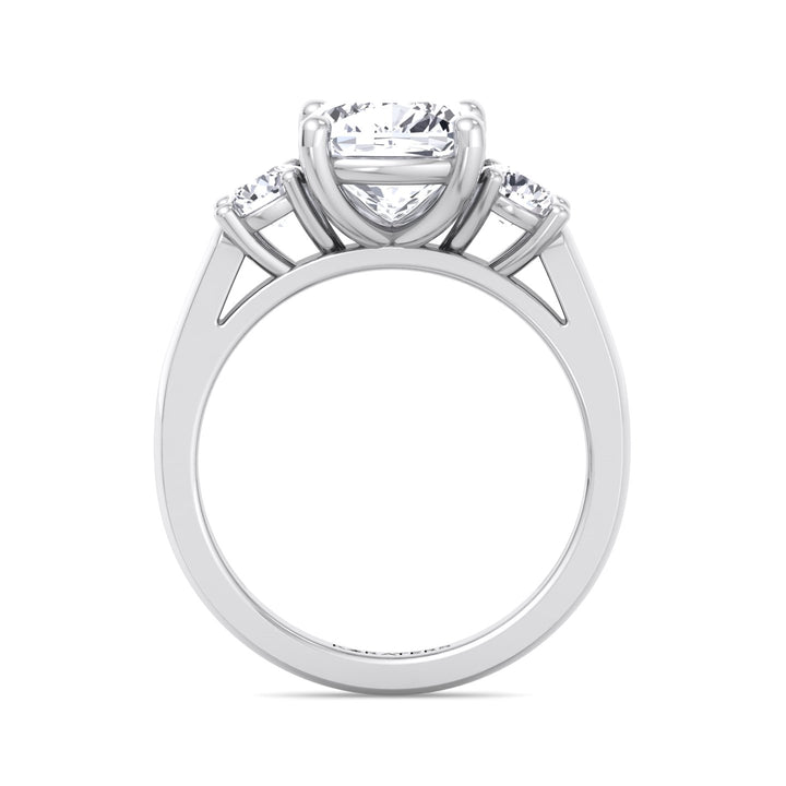 Cushion Cut Solitaire Lab Grown Diamond Engagement Ring With Round SideStones