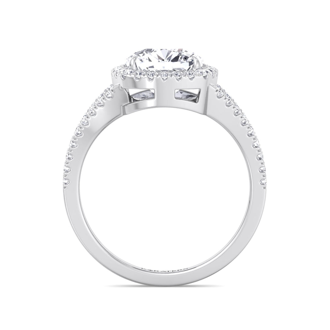 Cushion Cut Lab Grown Diamond Halo Engagement Ring with Split Pave Band