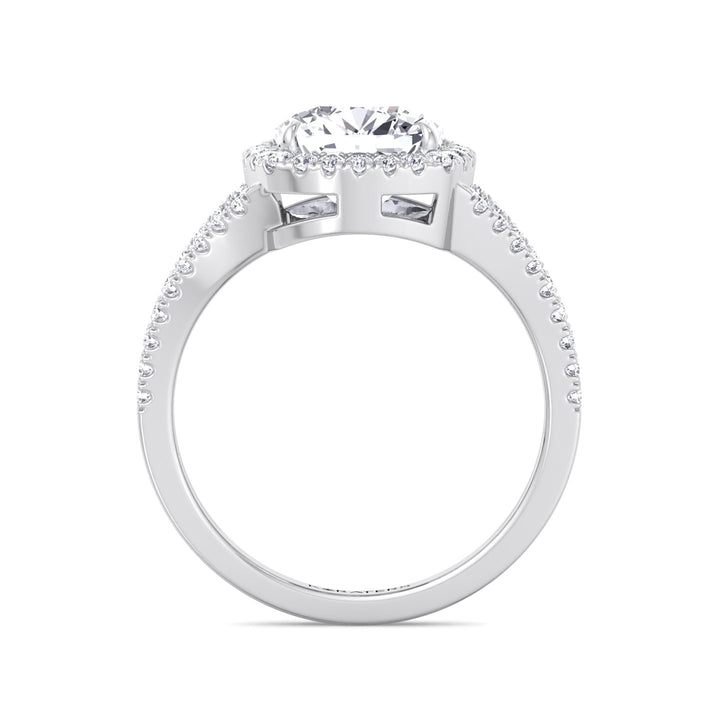 Cushion Cut Lab Grown Diamond Halo Engagement Ring with Split Pave Band