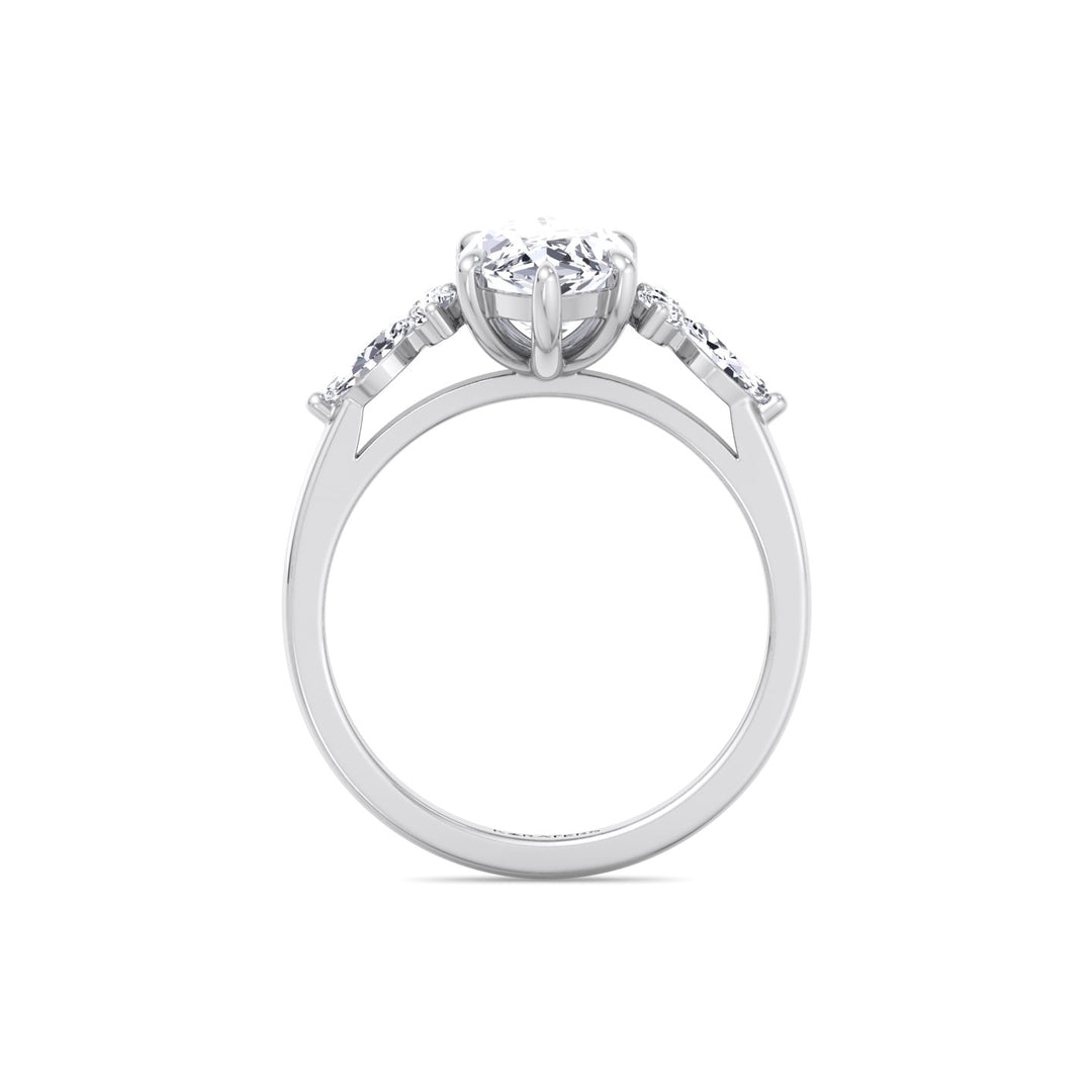 Marquise Shape Lab Grown Diamond Engagement Ring with Marquise and Round Sidestones-14K-1CT-2CT-3CT-4CT-5CT-6CT-7CT-8CT-9CT-10CT-White Gold