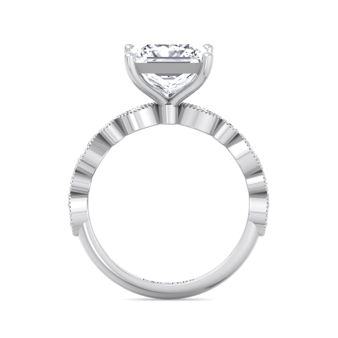 Princess Cut Lab-Grown Diamond Engagement Ring with Detailed SideStones