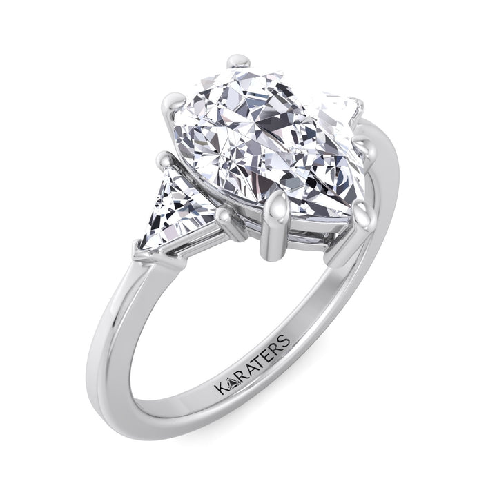 Pear Shape Lab Grown Diamond Engagement Ring with Trillion Side Stones