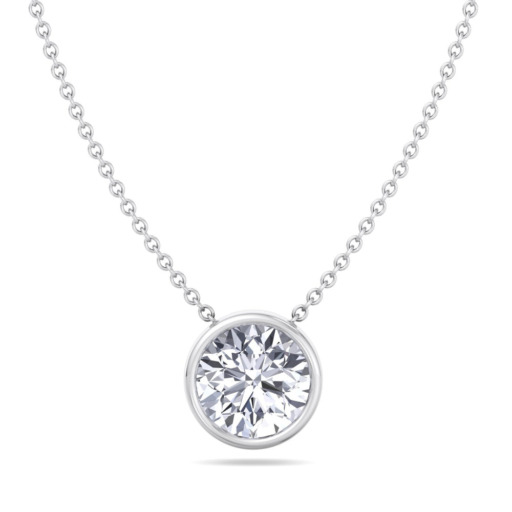 1.3CT round bezel-set lab-grown diamond pendant in 14K yellow gold, 16-inch chain