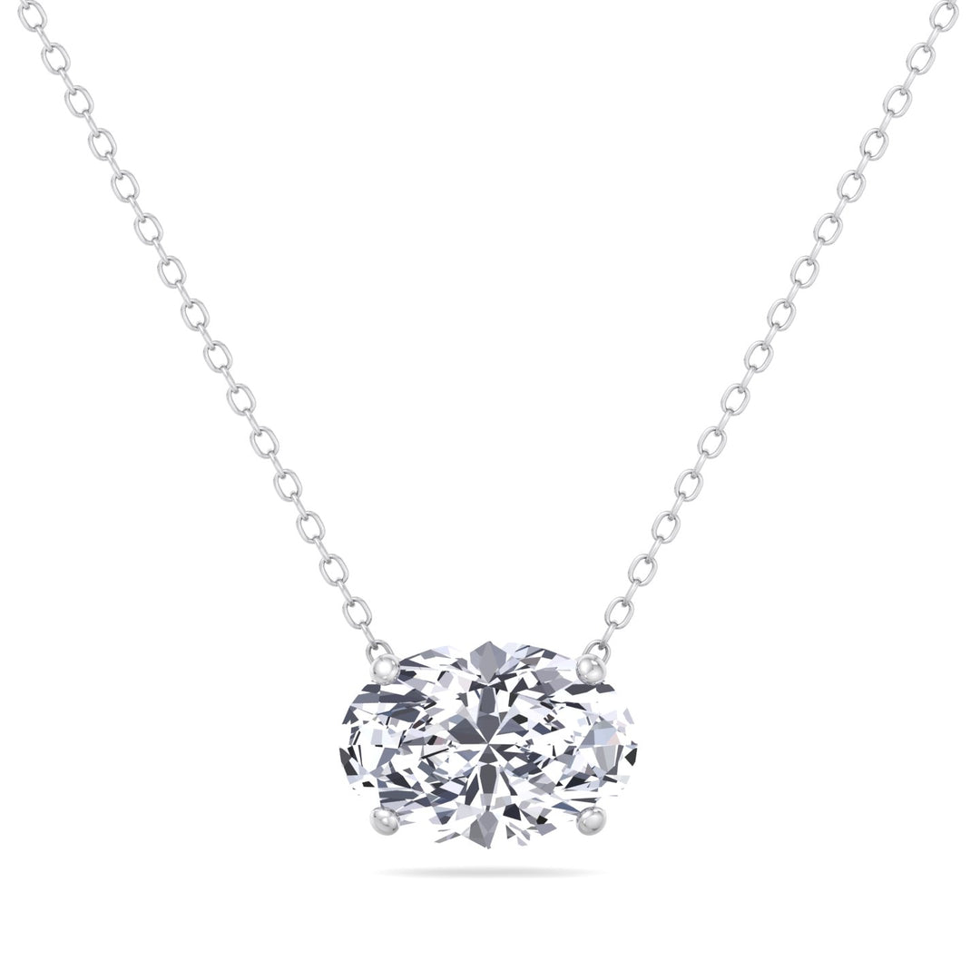 Floating Oval Shape Lab Grown Diamond Pendant-White Gold- 18K