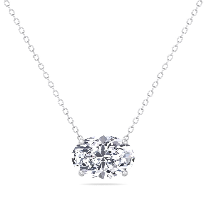Floating Oval Shape Lab Grown Diamond Pendant-White Gold- 18K