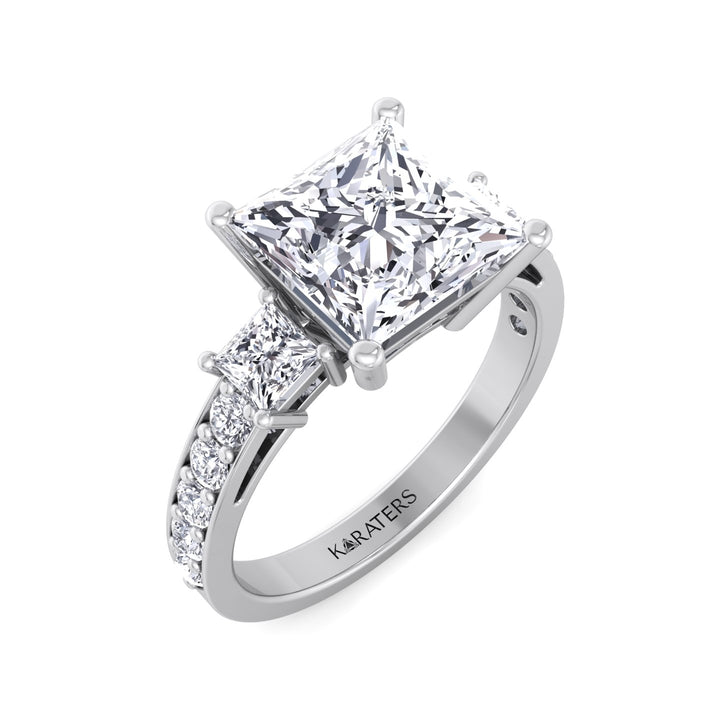 Princess Cut Lab Grown Diamond Engagement Ring With SideStones