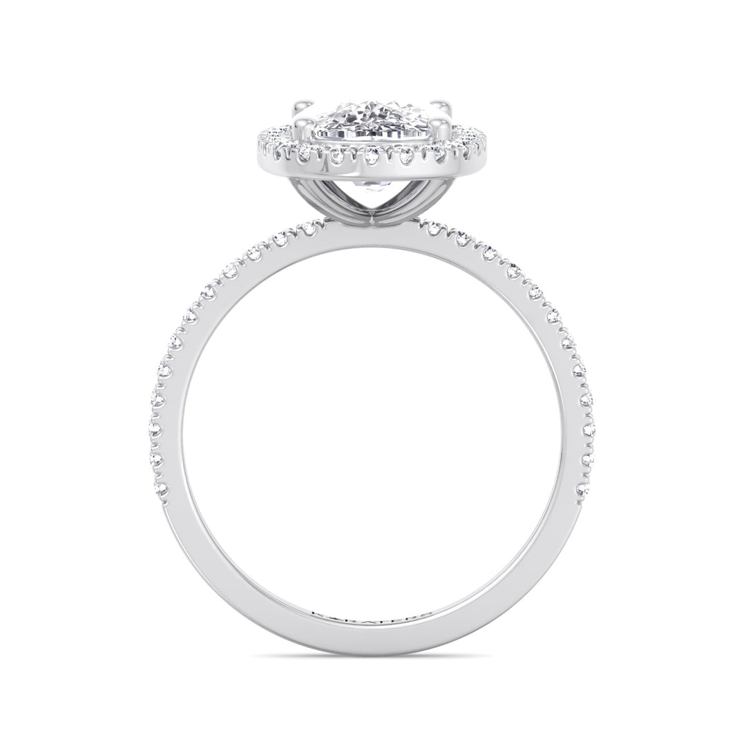 Elongated Cushion Cut Halo Lab Grown Diamond Engagement Ring with Side Stones