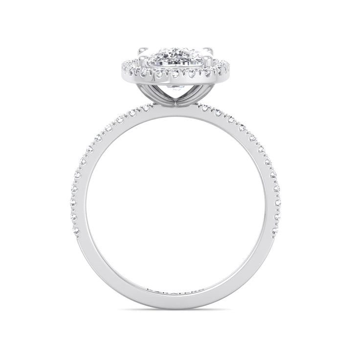 Elongated Cushion Cut Halo Lab Grown Diamond Engagement Ring with Side Stones
