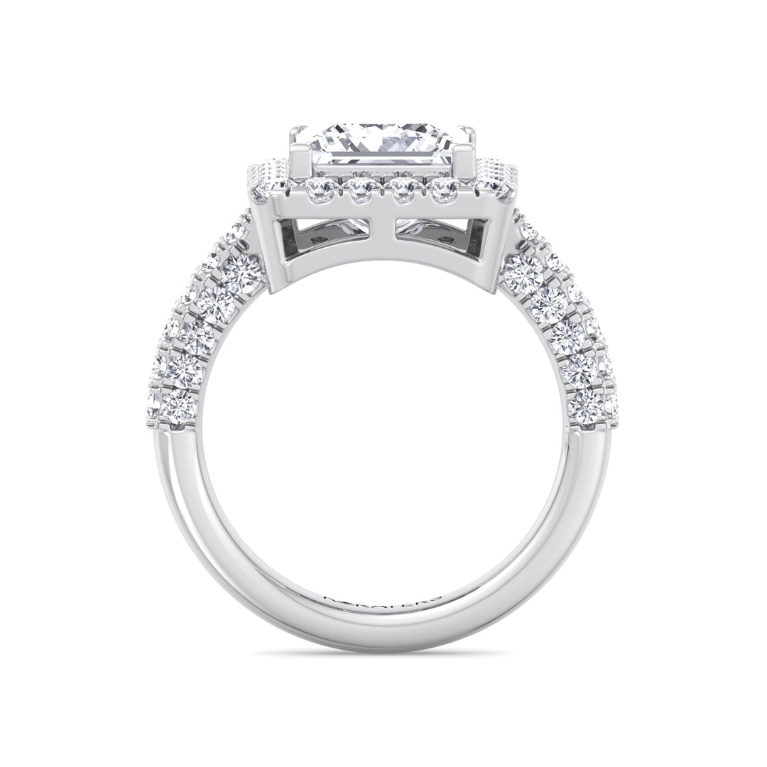 Princess Shape Lab Grown Diamond Halo Engagement Ring with a Semi Pave Band