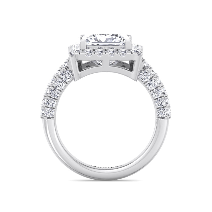 Princess Shape Lab Grown Diamond Halo Engagement Ring with a Semi Pave Band