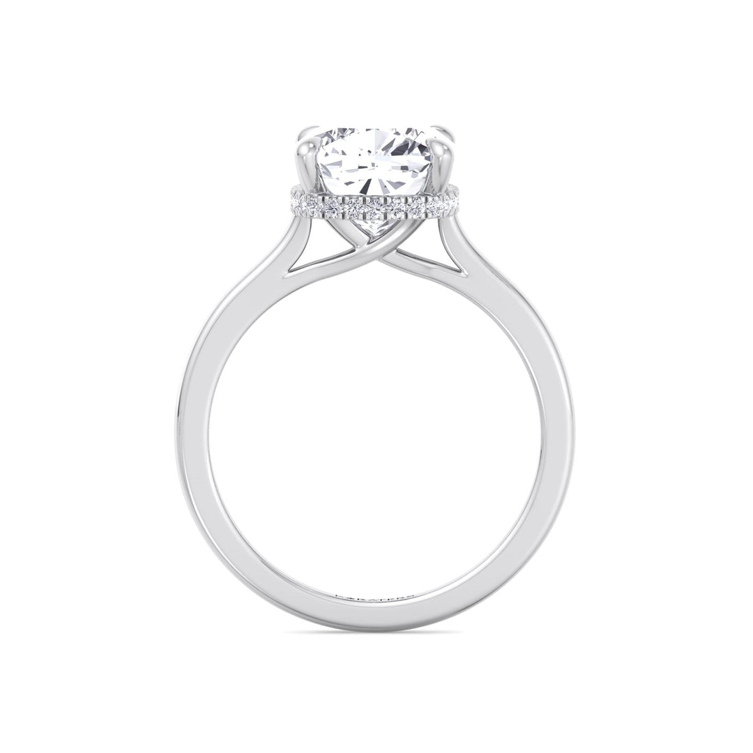 Cushion Cut Lab Grown Diamond Solitaire Engagement Ring with Hidden Halo