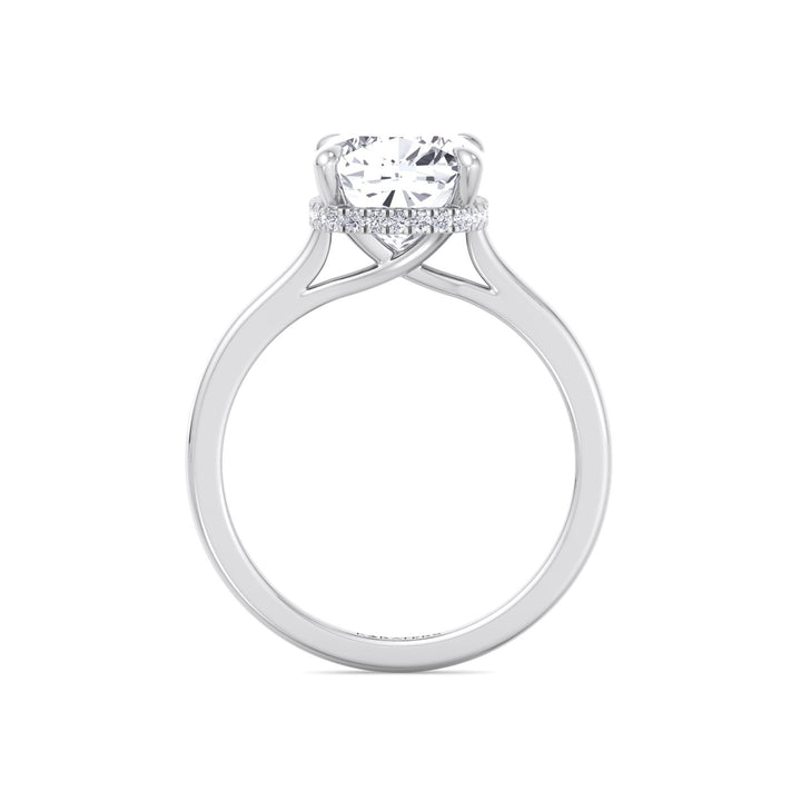 Cushion Cut Lab Grown Diamond Solitaire Engagement Ring with Hidden Halo