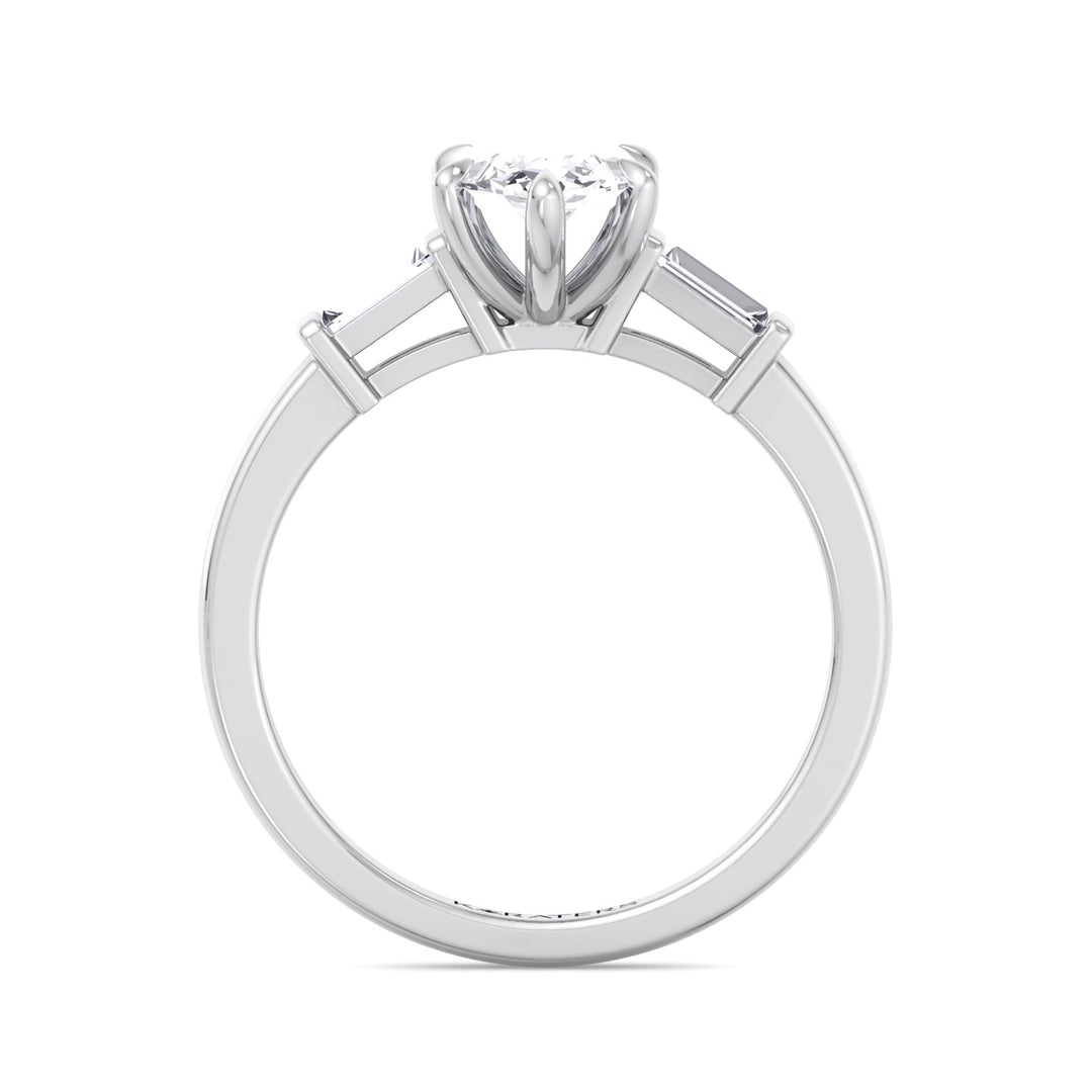 Marquise Shape Lab Grown Diamond Engagement Ring With Baguette SideStones