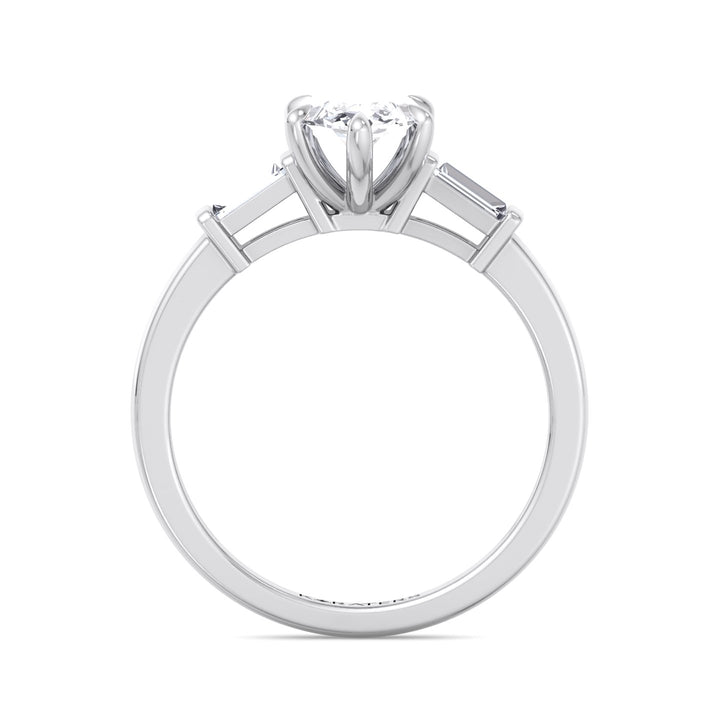 Marquise Shape Lab Grown Diamond Engagement Ring With Baguette SideStones