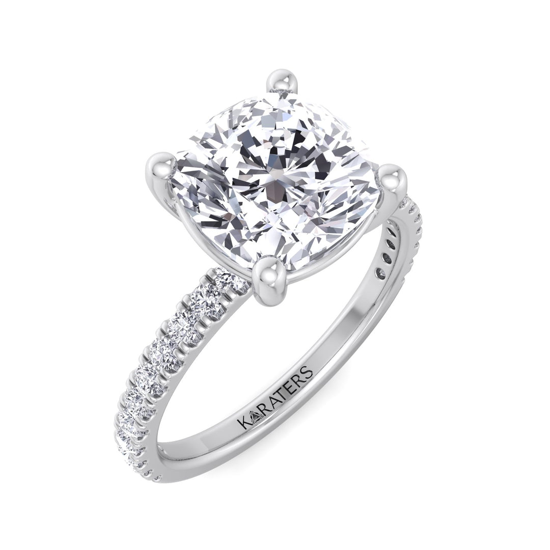 Cushion Cut Lab Grown Diamond Engagement Ring with SideStones