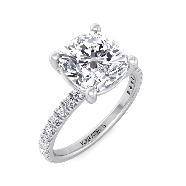 Cushion Cut Lab Grown Diamond Engagement Ring with SideStones