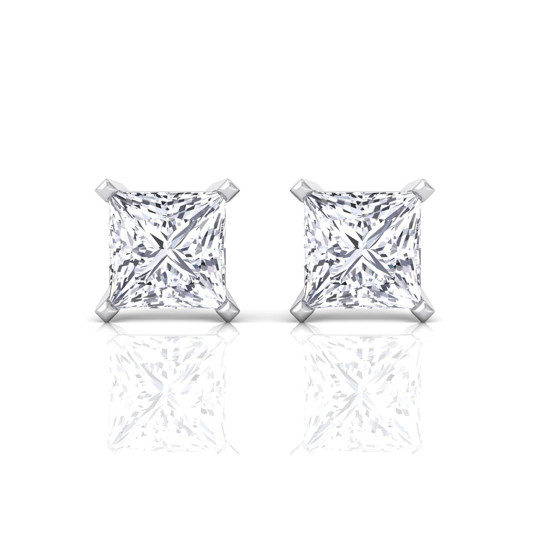 Princess Cut Men's Lab Grown Diamond Studs - White Gold- 4CT