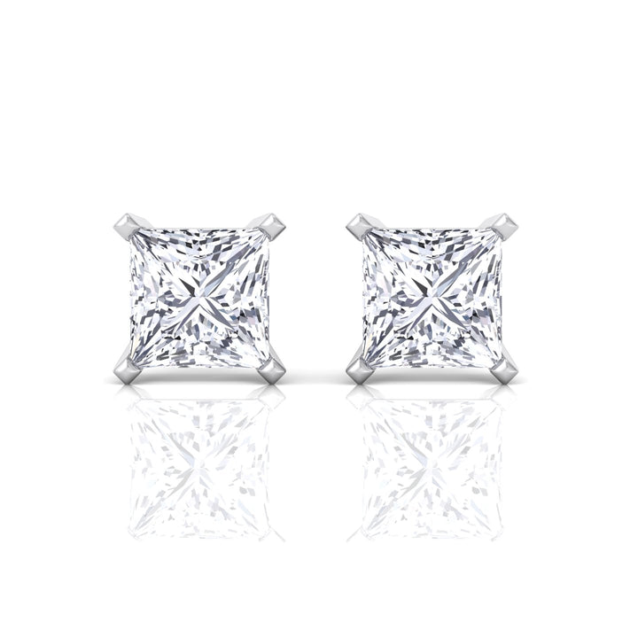 Princess Cut Men's Lab Grown Diamond Studs - White Gold- 4CT