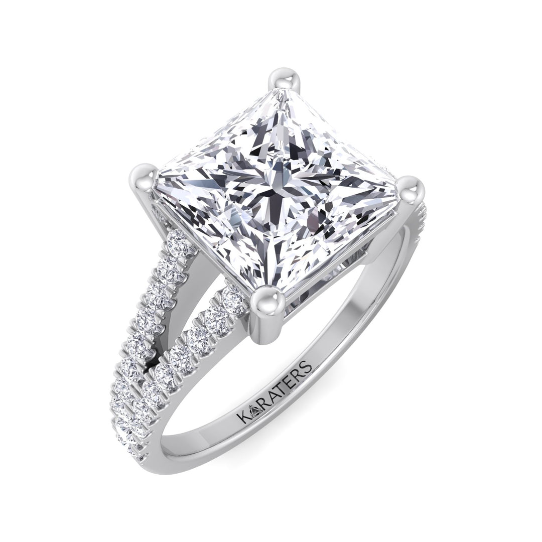 Princess Cut Lab Grown Diamond Solitaire Engagement Ring with Double Band & SideStones